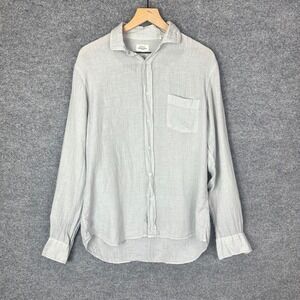 Hartford Alternative Classics Button Down Shir M Grey Linen Long Sleeve Pocket